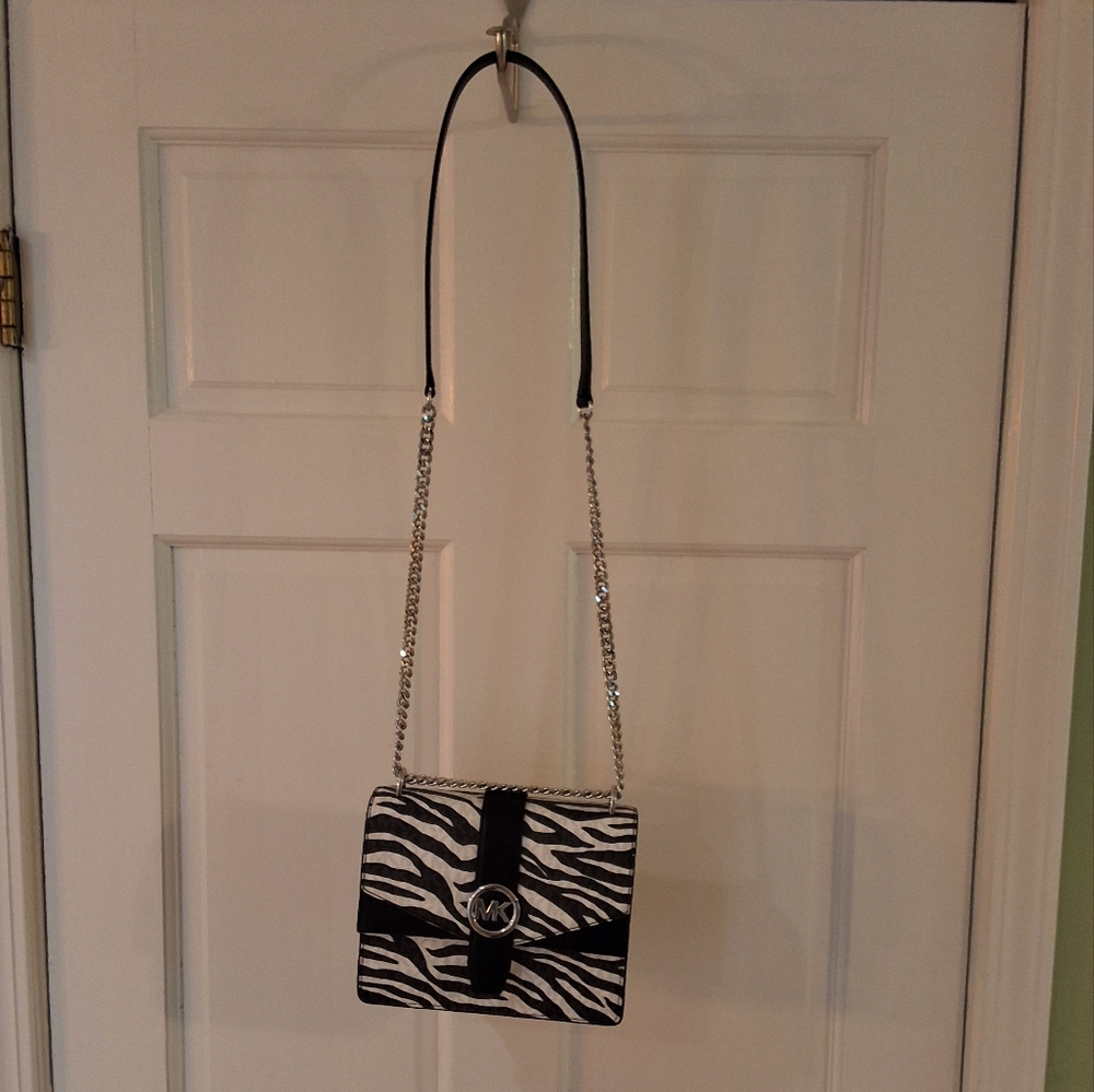 Michael Kors Zebra Print Crossbody Bag Black and White